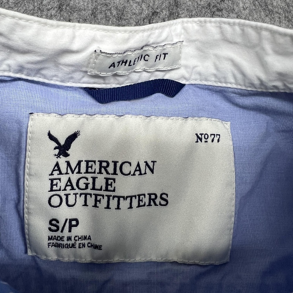 American Eagle Shirt Mens S Blue Stripe Long Sleeve Button Up Band Collar Preppy - Picture 3 of 16